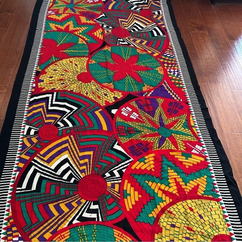 DX 100% Wool Large Maximalist Colorful Geometric Mandala Patterned Shawl, Wrap